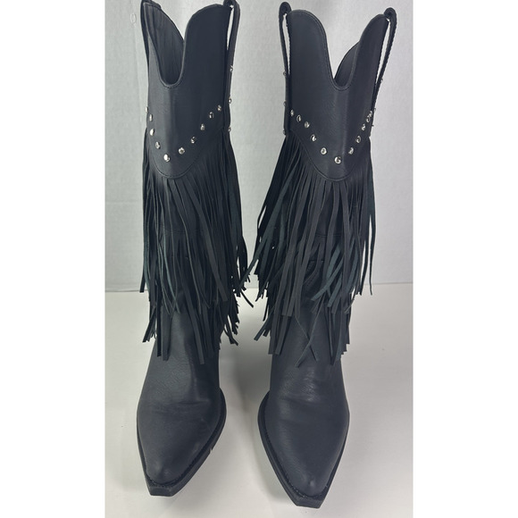 Roper Oakley Studded Pointed Toe Cowboy Black Boots Western Fringe Women's 8 - Picture 4 of 11